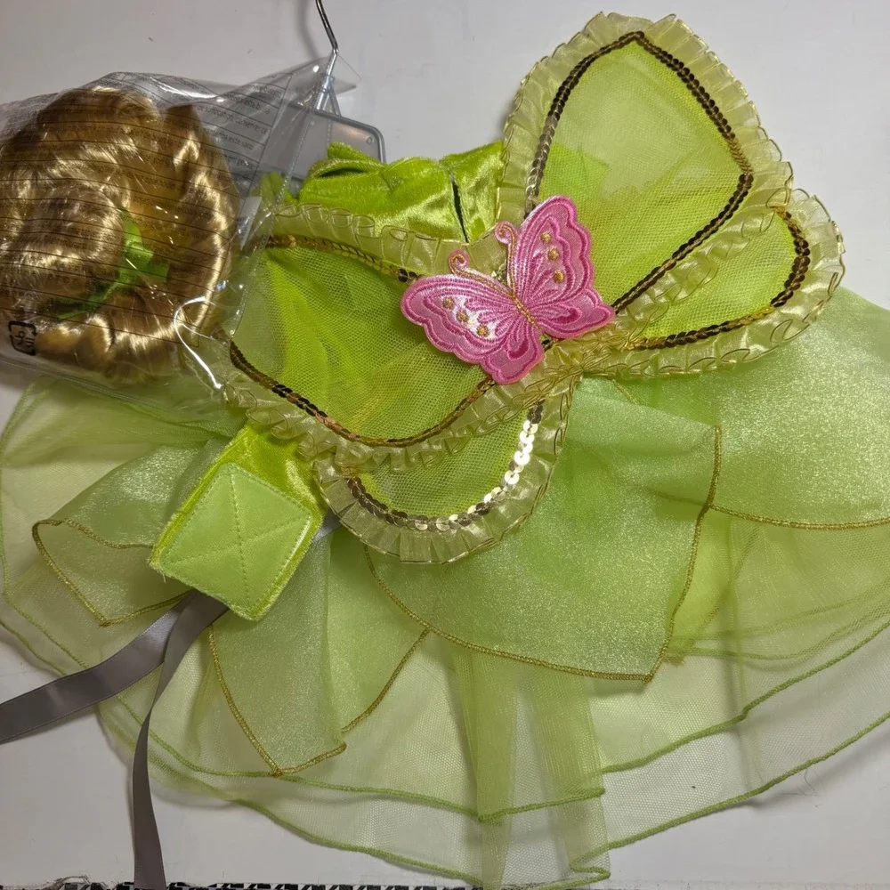 Disney Store Tinkerbell Dog Costume Small Green Fairy Dress with Wig NWT